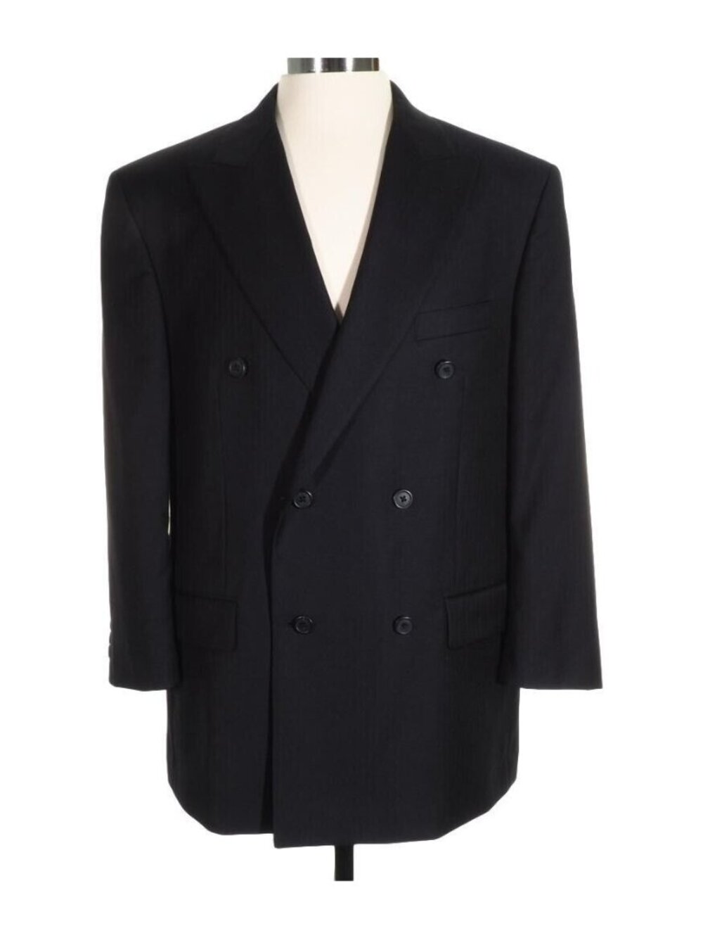 Paul Fredrick Sports Coat 41 Short Double Breasted Wool Navy Blue / Blue Stripe